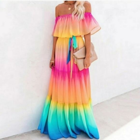 NWT Rainbow Maxi Summer Dress - Picture 4 of 16